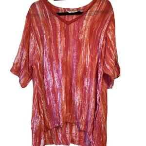 Lynz Women Tunic Top Blouse OneSize V Neck Pullover Red White Pink Beach Preppy